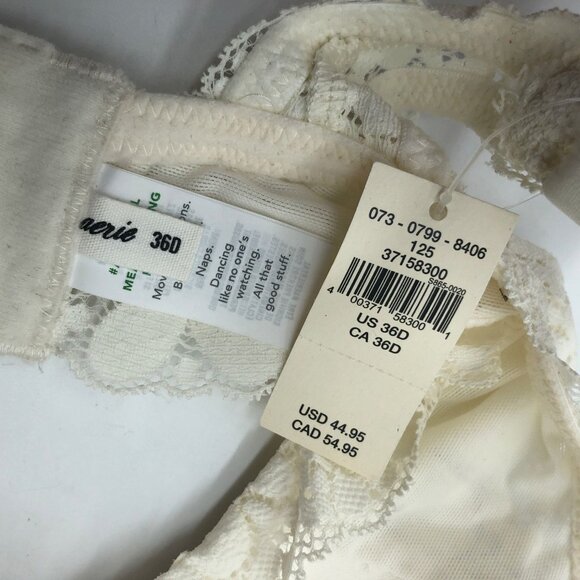 Aerie Ivory Real Happy Wireless Lightly Lined Candy Lace Bra 36D - Picture 4 of 5